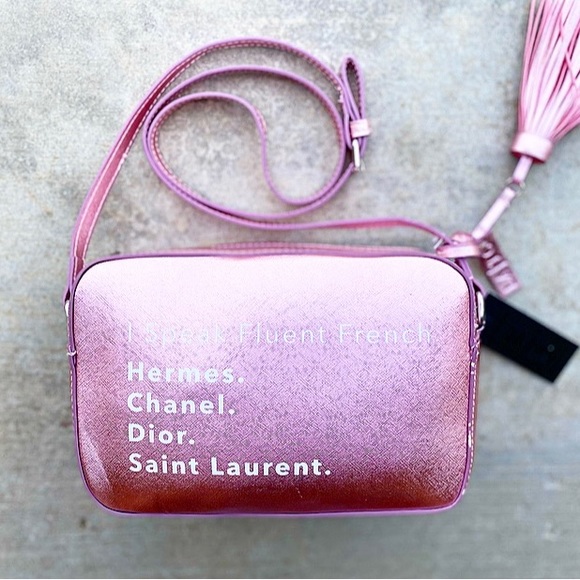 NWT "I Speak Fluent French...." Pink Metallic Crossbody / Los Angeles Trading Co - Picture 2 of 4